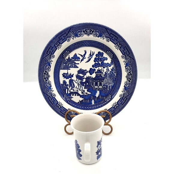 Vintage Churchill England Blue Willow 10" Dinner Plate & 4" Coffee/Tea Mug - Picture 4 of 7